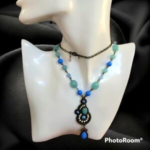 VTG JJH for Avon Acrylic Beaded Chain Sautoir Pendant Lavalier Necklace